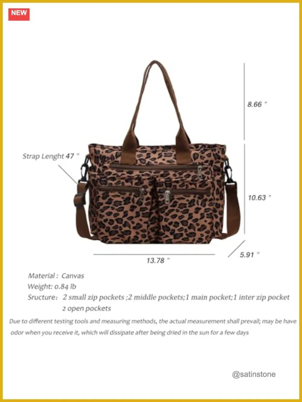 Canvas Tote Bag for Women Leopard Print Shoulder Bag with Pockets